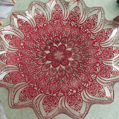 Vintage Large Turkish Art Decorative Center pice Plate. Red and silver / gold on the back .