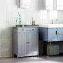 75x60cm Freestanding Bathroom Storage Cabinet Unit w/ 2 Drawers Cupboard Adjustable Shelf Metal Handles Traditional Style Grey Image 2