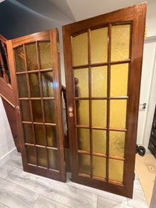 Solid Wooden Glazed Double Doors - Vintage Style (76cm x 195cm)