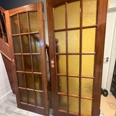 Solid Wooden Glazed Double Doors - Vintage Style (76cm x 195cm)