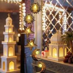 Solar Powered Wind Chime, Sun Moon Star Design, Warm Color Waterproof LED Hanging Solar Light