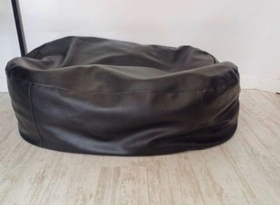 Two black leather-feel bean bags