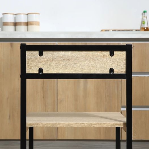 Dining Table and Chairs Set 1 Table + 2 tuck-under chairs for Kitchen - Black metal Light oak look