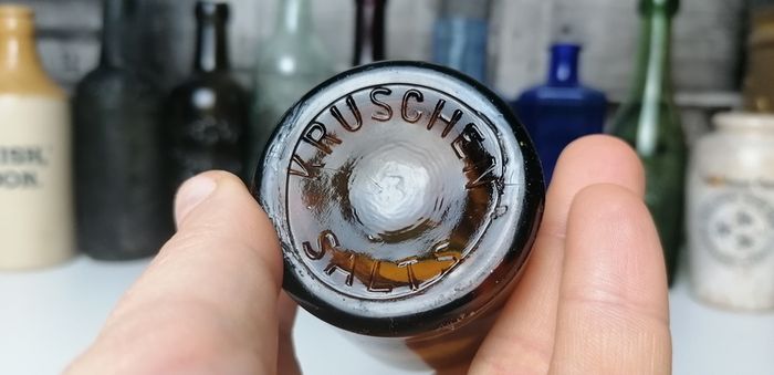81 - Vintage Kruschen Salts Dark Brown Glass Bottom Embossed Bottle