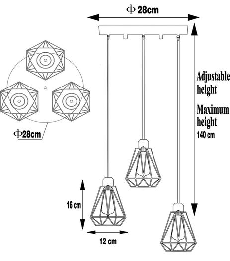 3-Light Pendant Light, Flush Mount Ceiling Light Fixture with Black Metal Cage Shade, Vintage Hanging Pendant Lighting for Kitchen, Island, Dining Room (FREE POSTAGE)