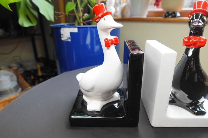 Vintage MCM Ceramic Goose Bookends