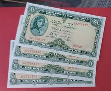 Irish 1972  4 X consecutive pound banknotes in almost uncirculated condition