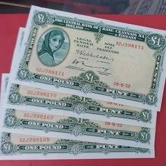 Irish 1972  4 X consecutive pound banknotes in almost uncirculated condition