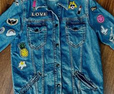 Distressed Denim jacket with patches Size UK8