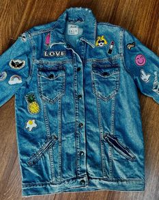 Distressed Denim jacket with patches Size UK8