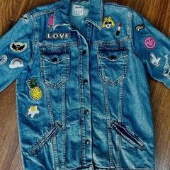 Distressed Denim jacket with patches Size UK8