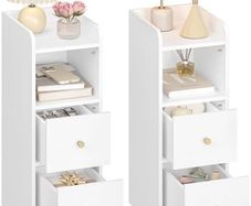 Slim Bedside Tables Set of 2, Narrow