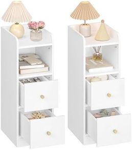 Slim Bedside Tables Set of 2, Narrow