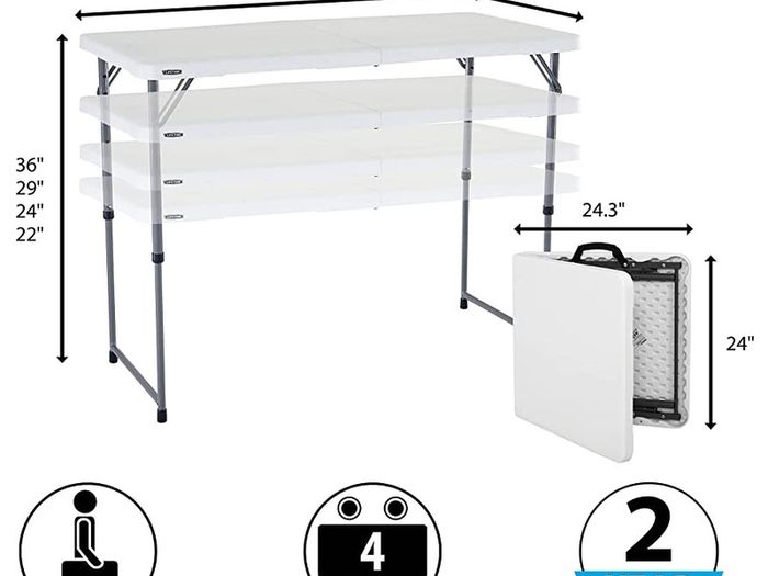 4 x 2 ft (122 x 61 cm) Rectangular Light Commercial Fold-in-Half Folding Table with 3 Adjustable Heights of 24/29/36 inch (FREE POSTAGE)