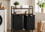 Laundry basket with 2 compartments  laundry basket, laundry collector, 2 compartments, 2 shelves, metal frame, 2 x 46 litres, 73 x 33 x 91 cm, vintage brown-