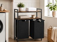 main image for ad Laundry basket with 2 compartments  laundry basket, laundry collector, 2 compartments, 2 shelves, metal frame, 2 x 46 litres, 73 x 33 x 91 cm, vintage brown-