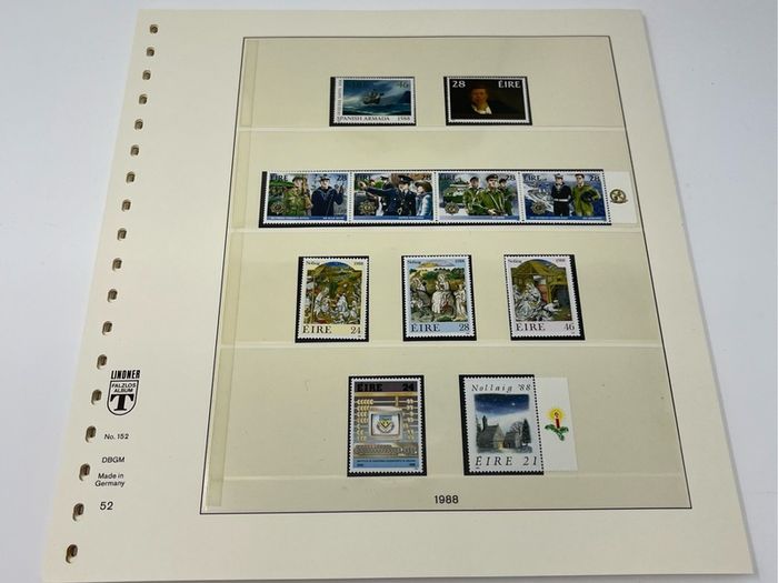 1972-91 Ireland Mint Never Hinged Stamp Collection in Lindner Album. Contained on 56 Lindner Album Pages. 58 Images.