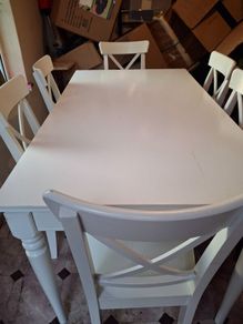 Extendable Timber Table with 6 Solid Chairs 120