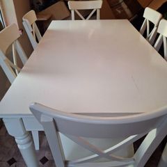 Extendable Timber Table with 6 Solid Chairs 130