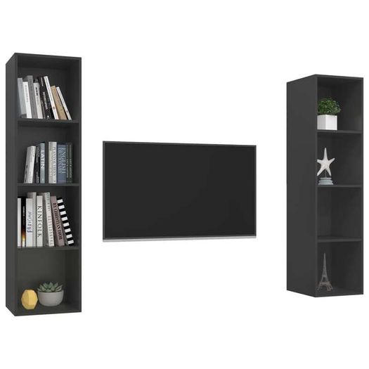 Wall-mounted TV Cabinets 2 pcs Grey Chipboard