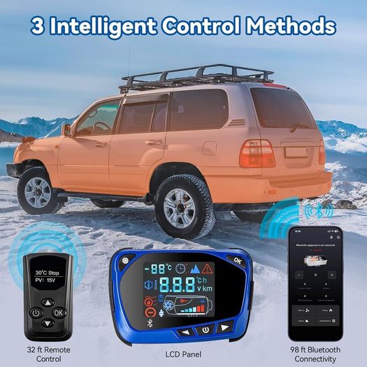 12V 8KW Diesel Heater, LCD, Remote, Bluetooth.