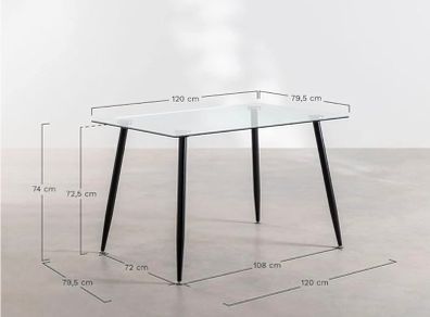 Rectangular Glass and Steel Dining Table (120 x 80 cm)