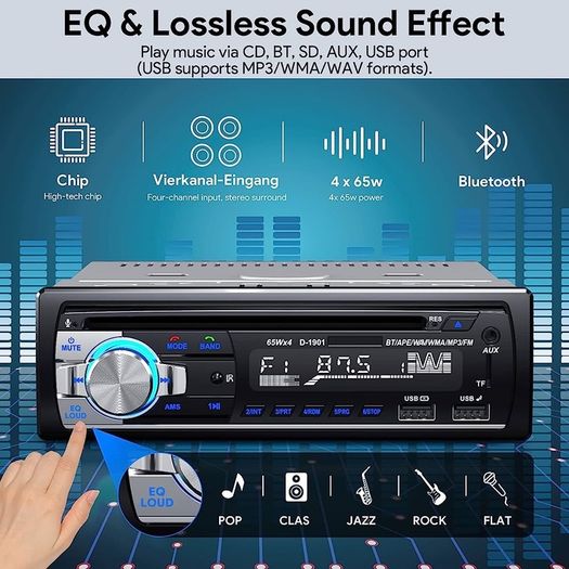 Car Stereo CD DVD Player Bluetooth,RDS/FM Car Radio Bluetooth Handsfree Calling MP3/USB/SD/AUX/FM RDS Car Radio with Dual USB Fast Charge, Steering Wheel Remote Control (FREE SHIPPING)