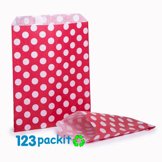 Lot of 200 Red Candy Bags with Polka Dots size 5x7" ideal for candy shops parties candy cart shop small retails and market fair
