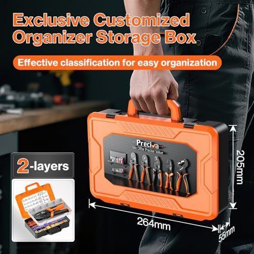 Insulated Wire Terminal Crimp Tool Kit,0.5-1.5/1.5-2.5/4-6mm (A.W.G.20-10) Preciva Ratchet Crimping Plier with 425PCS Connectors,Ratchet Crimp Plier Set with Portable Box