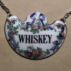 Handmade Sterling Silver Necklace with an Antique Decanter Label Whiskey