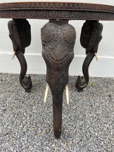 A Superb late 19th Century Indian Carved Hardwood Elephant Occasional / Side Table