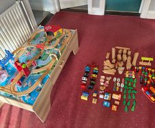 Wooden Train Table 100 piece set (plus two other smaller add-on sets)