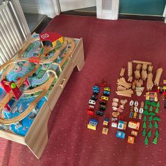 Wooden Train Table 100 piece set (plus two other smaller add-on sets)