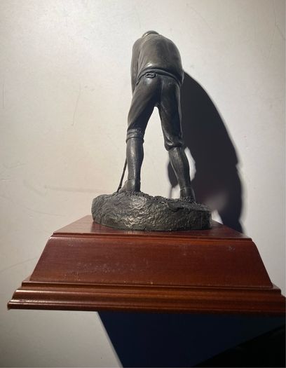 Signed Tom Mackie Sculpture Of A Golfer, Cold Cast Bronze