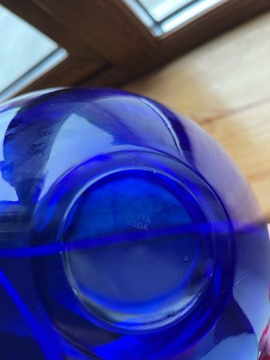 Pair of Kosta Boda Swedish blue glass bowls