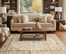 Washable Traditional Moroccan Rug for Sitting Room, Beige 160x230 Faux Wool Short Pile Non-Slip Area Rug