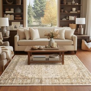 Washable Traditional Moroccan Rug for Sitting Room, Beige 160x230 Faux Wool Short Pile Non-Slip Area Rug