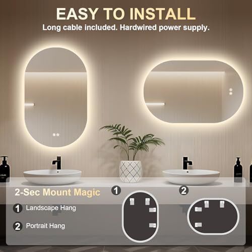 Bathroom Mirror with LED Lights 500x800mm, Anti-Fog, 3 Colors Dimmable, Backlit Light, Lighted Bathroom Vanity Mirror for Wall, Shatterproof Tempered Glass, Memory Function