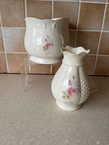 Vintage Donegal Parian Flower Pot & Basket Weaved Vase