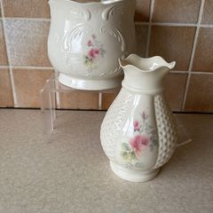 Vintage Donegal Parian Flower Pot & Basket Weaved Vase