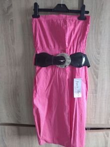 Pink dress with belt l size uk 8 never worn
