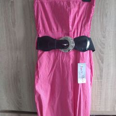 Pink dress with belt l size uk 8 never worn