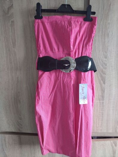 Pink dress with belt l size uk 8 never worn