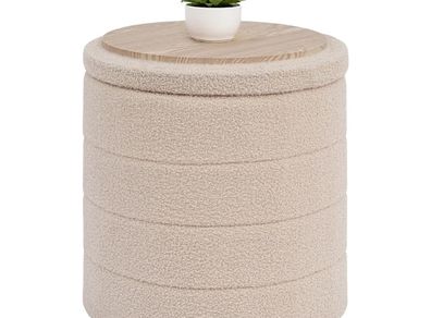Foot Rest Stool Seat, Folding Footstool for Living Room, Sherpa Ottoman for Bedroom, Beige, 43x43x45 cm