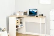 L-Shaped Corner Computer Desk Study Table PC Work w/ Storage Shelf Drawer Smooth Slide Office Home Workstation Space Saving  Light Brown