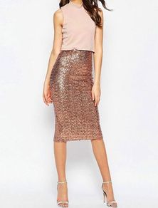 Crop Top Midi Sequin Skirt Bodycon Dress Size- 12