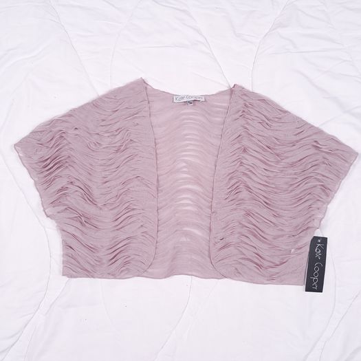 Kate Cooper Dusty Pink Mesh Textured Ruffle Shrug Bolero Cardigan 12UK/40EU