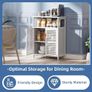 Bathroom Floor Storage Cabinet, Freestanding Bamboo Side Storage Organizer with Double Doors and Open Shelves, Space Saving Small Kitchen Cupboard, White Image 3