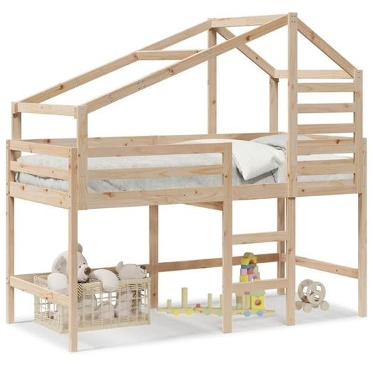 Loft Bed with Ladder and Roof without Mattress 90x190 cm Single