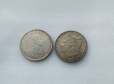 United States : Movie Prop Coins - 1893 Morgan Dollar and 1795 Liberty Dollar